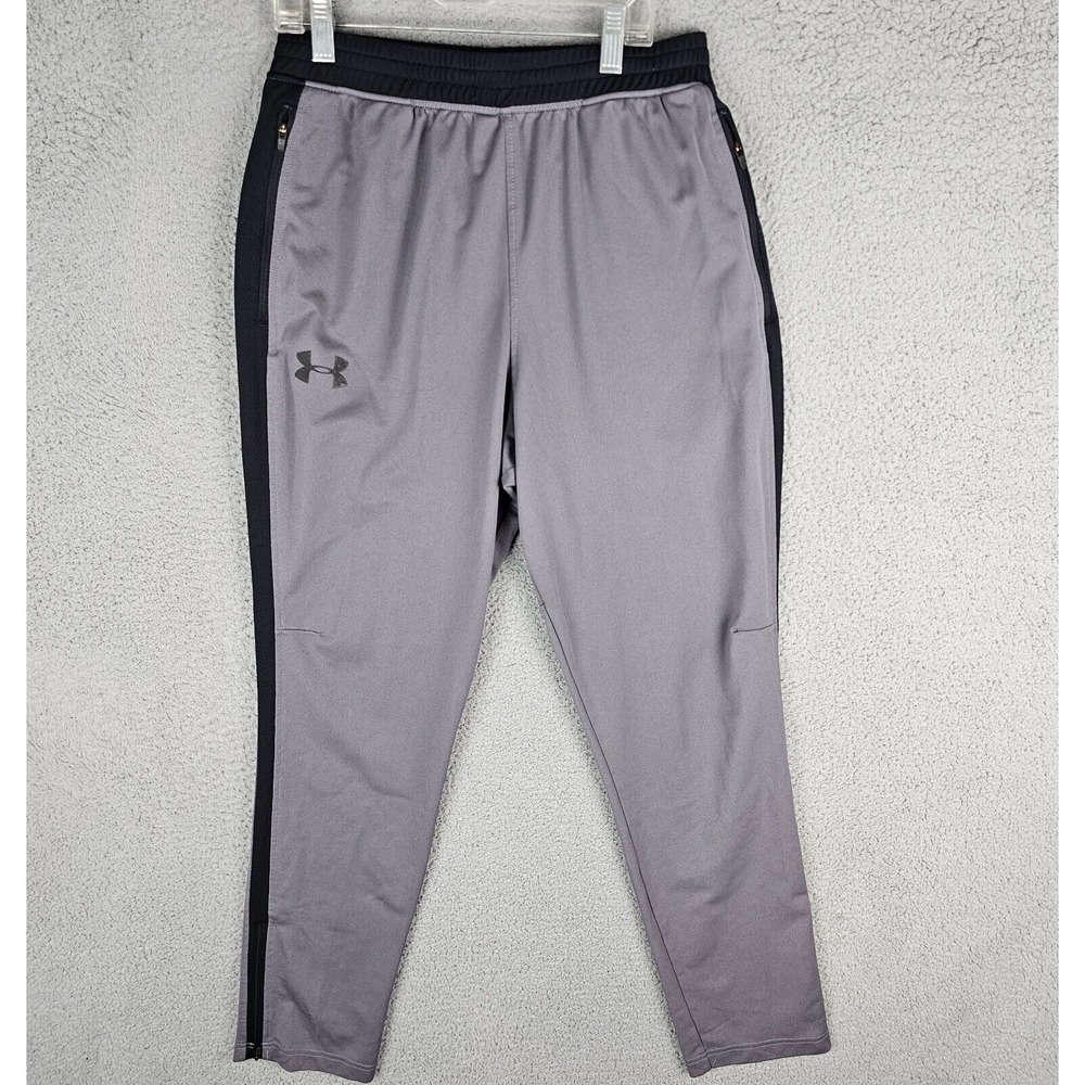 Under Armour Track Pants Mens M Gray HeatGear Loose Fit Ankle Zip Taper 1294980